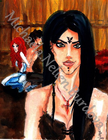 Aragen, v pozadí Neran a Liadel - scéna z 1. dílu "Vlčí krev"